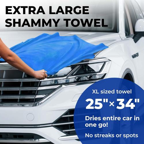 2 pk Size 34x25 Premium XL Shammy Towel for Car - 2pk (34”x25”) - Super Absorbent Chamois Cloth - Spots & Scratch-Free - Reusable Car Drying Towel