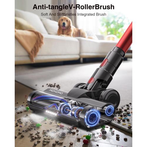 Cordless Vacuum Cleaner, 650W/55KPa 70Mins Vacuum Cleaners for Home, Self-Standing Stick Vacuum with Anti-Tangle Brush & OLED Touch Screen, Vacuum Cleaner for Hardwood Floors,Carpet,Pet Hair,Car (Red)