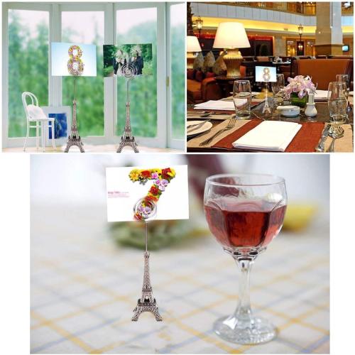 12 Pcs Eiffel Tower Base Place Card Holders, Metal Wire Table Photo Holder Table Number Card Holders Table Pictures Stand Memo Note Clip for Home Office Wedding Party (Gold)