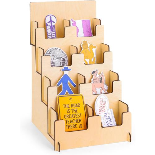 4 Tier Wooden Small Card Display Rack, 8 Shelf Portable Retail Sticker Rack, Tabletop Display Stand For Vendor Events, Tradeshows