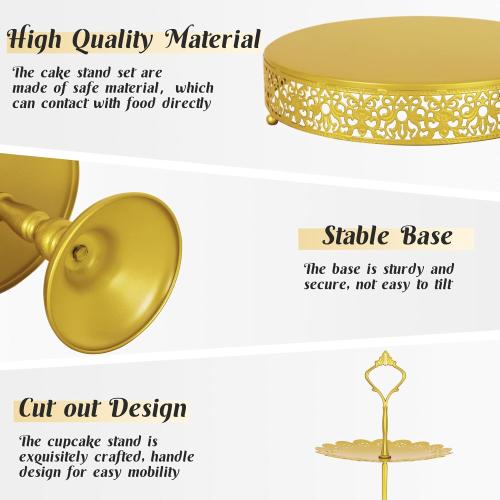 Fivenl 8 Pcs Cake Stand Gold Metal Dessert Table Display Set, 3-Tier Cupcake Stand, Cake Display Tower and Cookie Tray Rack Serving Tray for Birthday Party, Weddings, Baby Shower (Gold)