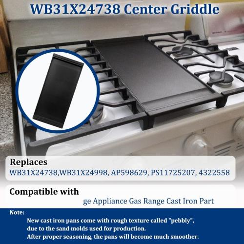 UPGRADED WB31X24738 Griddle Replacement Parts for ge Stove,Replace WB31X24998 Griddle,WB31X24998 Plate for ge Gas Stove Top Parts,Free Standing Range Center Burner Heavy Duty Cast Iron