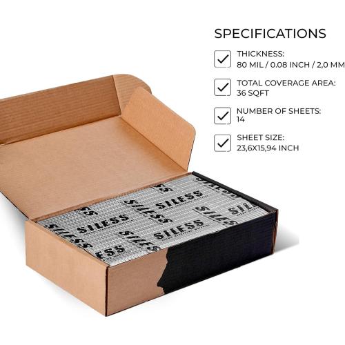 Siless 80 mil (2mm) 36 sqft (3.4 sqm) Car Sound Deadening mat - Butyl Automotive Sound Deadener - Noise Insulation and Vibration Dampening Material (36 sqft)