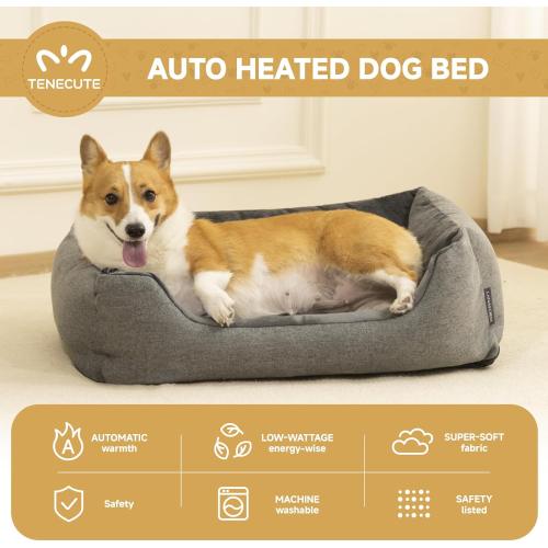 Heated Dog Bed with Auto Sensing Heated pad, 3-Temperature Settings & Chew-Resistant Cord - 33x25 Inch Luxury Sofa-Style Heated Pad for Large Dogs