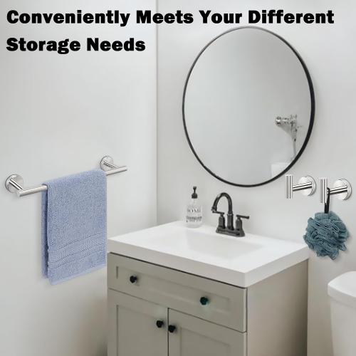 Livabber 3 Pieces Bathroom Accessories Set, 304 Stainless Steel Bath Hardware Kit with 16” Towel Bar   2 Robe Hooks, Wall Mounted Towel Rack for Kitchen, Shower Room (Brushed Nickel)