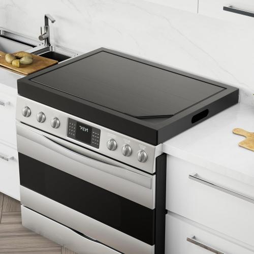 BLUEWEST Noodle Board Stove Cover with Handles, 3 in 1 Wood Stove Top Covers Board for Gas Burners and Electric Stove, Wooden RV Stovetop Cover, Tray for Kitchen Counter Space with Juice Grooves