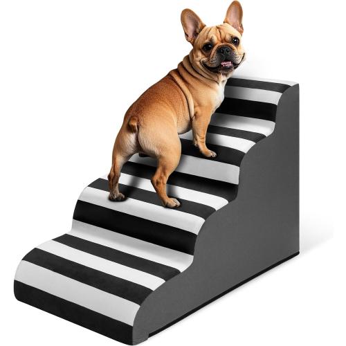 JOEJOY Curved Dog Stairs Ramp for High Beds 19 H, 4-Step Dog Steps for Small Dogs and Cats, Pet Stairs for High Bed Climbing, Non-Slip Balanced Pet Step Indoor, Grey