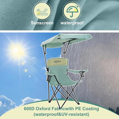 YOUNG WOOD Camping Chair with Canopy, Beach Chair with Shade,Portable,Lightweight Oversized for All, Easy to Open and Close Without Installation, Side Pocket Design for All Outdoor Activities，Blue