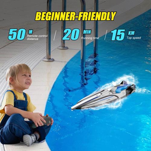 4DRC RC Boat for Kids & Adults, Fast 2.4 GHz Racing Boat with 2 Batteries, Low Battery Alarm, Capsize Recovery for 8-12 Year Old Boys & Girls