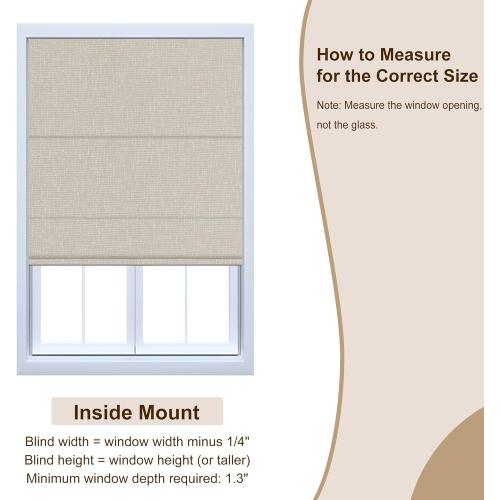 No Drill Roman Shades,Light Filtering-Beige,32 W x 72 H | No Tools Roman Blinds,UV Protection,Thermal Insulation,Easy to Install,Suitable for Kitchens,Bedrooms,Living Room