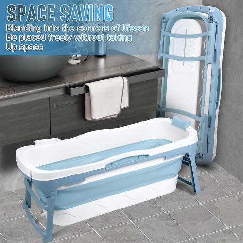 Portable Bathtub for Adult, 56'in Foldable Collapsible Tub, Ergonomically Designed Pop up Bathtub, For the Ultimate Relaxing Soaking Bath, Ideal for Small Spaces - Quick, Effortless Using Bl