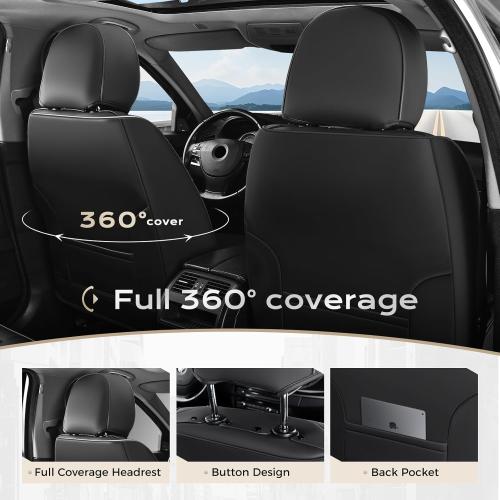 Coverado Car Seat Covers Full Set, Nappa Leather Black Seat Covers for Cars, Waterproof Car Seat Protector, Front and Back Seats Universal Fit for Most Vehicles