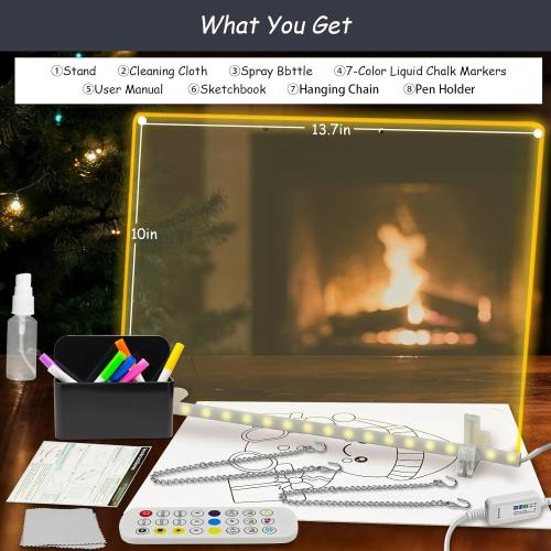 LED Note Board with App Control, 7 Colors 13.7x10 Light Up Acrylic Dry Erase Board, Drawing & Writing Board, Perfect Holiday Gift for Christmas Kids Girls