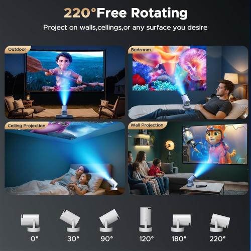 Mini Projector, Projector with Wifi and Bluetooth Built-in Battery 4K Portable Projector for Outdoor Bedroom, Smart Projectors 1080P Compatible with iphone/TV Stick/HDMI/Laptop