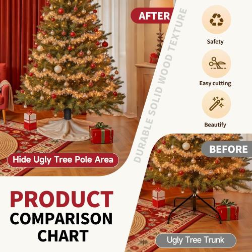 Artificial Bark Christmas Tree Skirt Hidden Fake Rod, Bark Wood Texture for Christmas Tree, Home, Party Holiday Decoration. (Christmas Fake Rod/Skirt Blank)