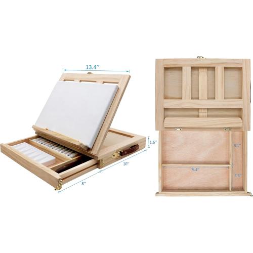 LUCYCAZ Art Easel for Painting, Tabletop Painting Easel Set for Kids, Pine-Wood Portable Easel Stand for Artists with Canvas, Acrylic Paints, Brushes, Palette and Palette Knives