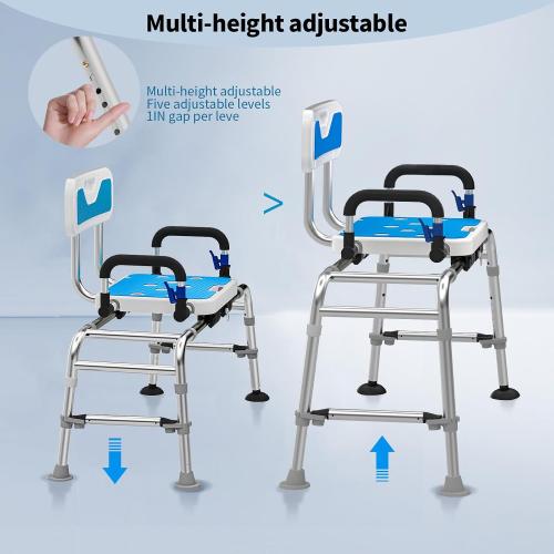 Sliding Shower Chair with Arms and Back, 500lbs Tub Transfer Benches with Non Slip Aluminum Body and Suction Cups Adjustable Height Bath Seats for Seniros Elderly Disabled or Bariatric Adults