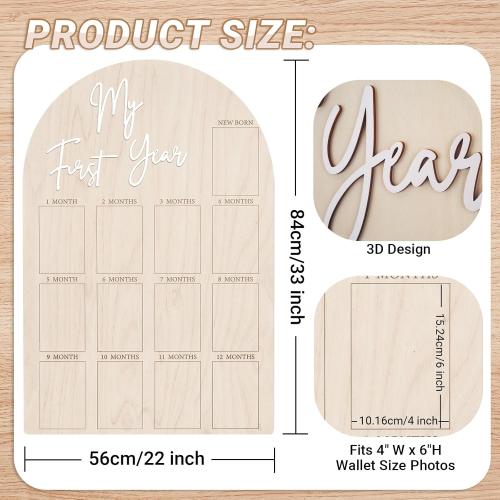 Bosctanuc Large My First Year Picture Frame for 33 x 22 Inch Wooden Photo Board ,12 Monthly Photo Display 1st Birthday Decorations Baby Gift for Newborn Keepsake,Baby Monthly Milestone (Classic, Wood, 33X22)