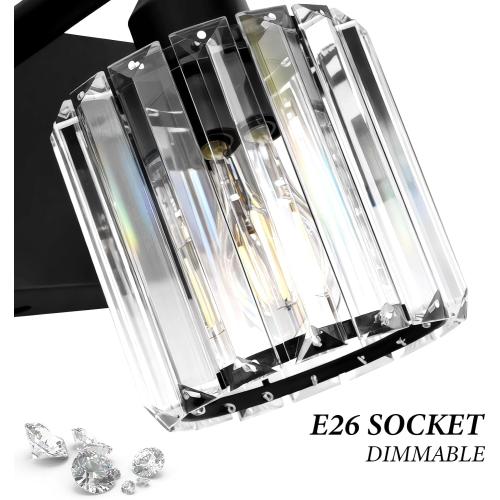 Black Crystal Bathroom Vanity Light, 3-Light Modern Bathroom Lighting Fixtures Over Mirror, Matte Black Wall Sconce Light Fixtures with Round Shade