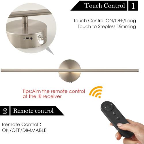 Battery Operated Wall Sconces with Remote Control, Dimmable Wall Sconces Set of Two, 350°Rotate, 3000K LED Nickel Wireless Wall Light for Living Room,Bedroom, Hallway, 28.3 Inch (2 Pack)