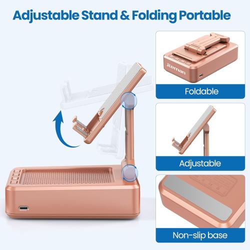 JTEMAN Cell Phone Stand with Bluetooth Speaker,Brithday Gifts for Men Women,Phone Speaker Amplifier,Kitchen Gadgets for Men,Phone Holder for Desk - Rose Gold