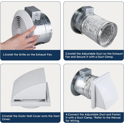 Quini 512M 6-inch Through Wall Exhaust Fan, 80 CFM 4.0 Sones, Bathroom Wall Exhaust Fan, Kitchen Ventilation Fan, 6-inch Diameter Vent, Retractable Duct