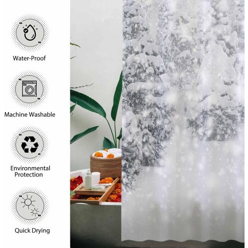 Allenjoy 72x72 inch Christmas Shower Curtain Set Natural Winter Forest Snowflake Snowfall Bathroom Curtain Durable Waterproof Fabric Bathtub Sets Home Decor