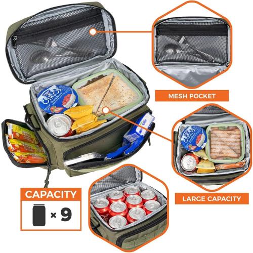 opux Tactical Lunch Box for Men, Olive Mens Insulated Lunch Bag for Adult, Leakproof Soft Lunch Cooler with MOLLE Mesh Side Pockets, Multicam Heavy Duty Lunchbox Pail for Work Women, Medium 10 Cans