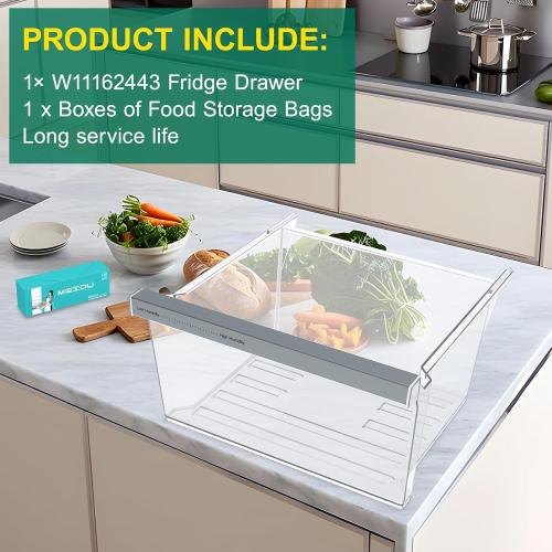 UPGRADED W11162443 W11046494 Refrigerator Crisper Drawer Replacement Compatible with Whirlpool Crisper Drawer Whirlpool Fridge Drawer Replacement WRS325SDHZ WRS315SDHZ WRS325SDHZ01 Crisper Drawers