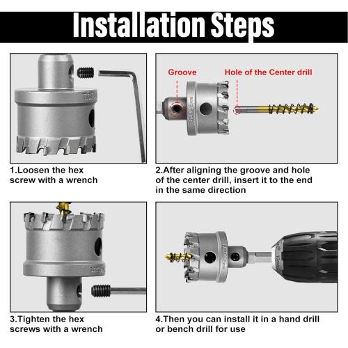 SALI 3-3/4(95mm) TCT Hole Saw Kit Tungsten Carbide Tipped Hole Saw Drill Bit with Titanium-Plated Pilot Drill bit for Metal, Stainless Steel, Iron, Wood, Plastic