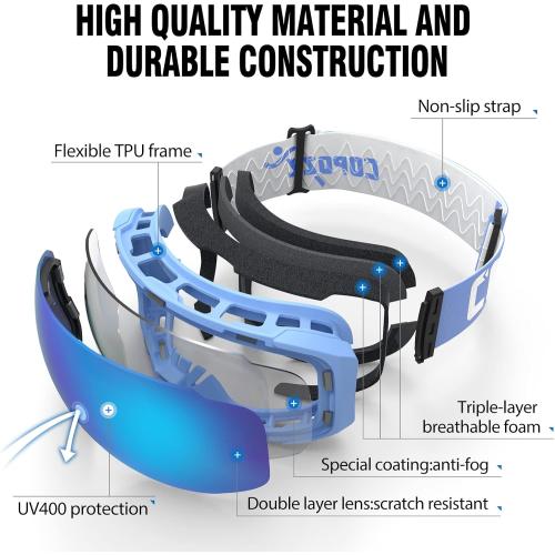 COPOZZ Ski Goggles, G2 Magnetic Snowboard Goggles, Polarized OTG UV400 Skiing Goggles for Options