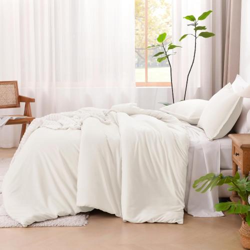 Litanika Ivory Comforter Set California King Size, 3 Pieces Cal King Lightweight Solid Bedding Comforter Set, All Season Fluffy Bed Set (104x96In Comforter & 2 Pillowcases)
