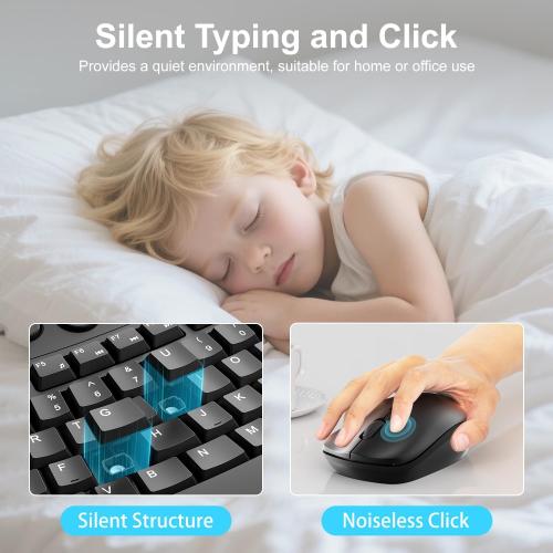 Wireless Keyboard and Mouse Combo, 2.4G Quiet Ergonomic Curved Keys(Black)
