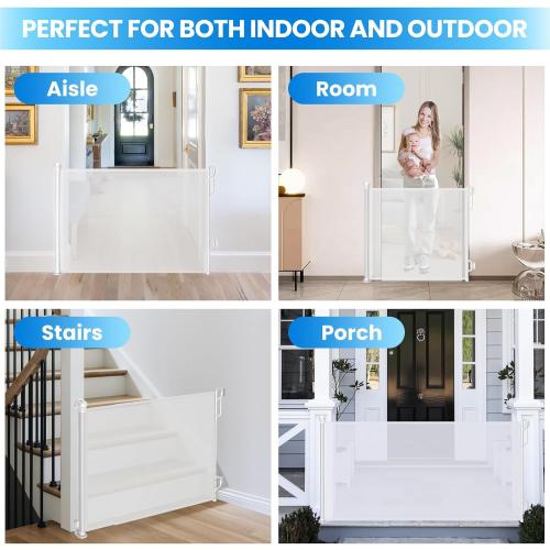 Retractable Safety Baby Gate or Mesh Dog Gate,Durable Portable Mesh Retractable Gate,Easy to Use for Stairs, Doorways, Hallways, Indoor, Outdoor, 33.5 Tall, Extends to 55 Wide,White