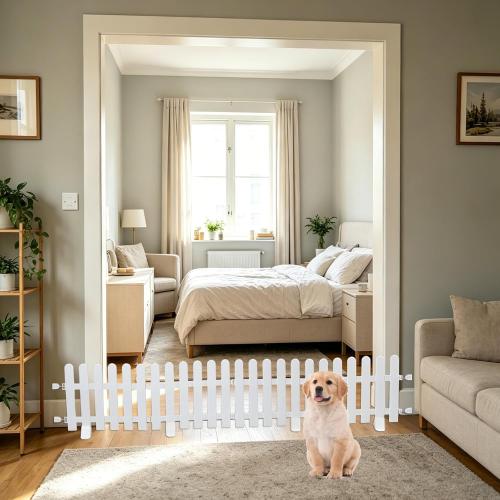 19.7 Tall Short Dog Gate, Adjustable Puppy Gate with Support Feet, Step Over Dog Fence Freestanding Pet Barrier Expands Up to 78.7 Wide for Doorways Stairs Hallways