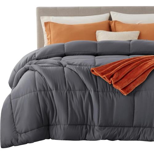 Bedsure Comforter Duvet Insert - Quilted Comforters King Size, All Season Duvet, Down Alternative Bedding, Gifts for Women/Men, Grey, King