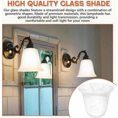 6 Pcs Bell Shaped Glass Lamp Shade E26 Replacement Globe Ceiling Fan Light Cover with 1-5/8'' Fitter Opening for Chandelier Wall Sconce Pendant Light Bathroom Vanity Fixture (White Alabaster)