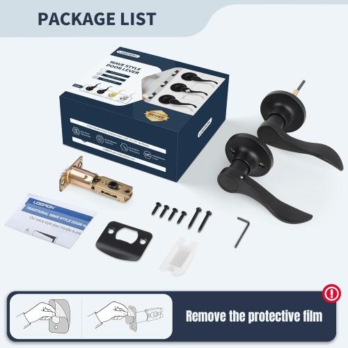 Wave Style Door Lever Passage Door Handle, Keyless Interior Lever Reversible for Left/Right Handed for Hallway and Closet with Matte Black Finish, 1 Pack