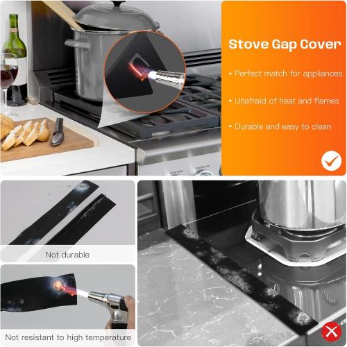 Stainless Steel Stove Gap Covers,Stove Gap Filler, Range Trim Kit, Stove Gap Guards, Heat Resistant and Easy to Clean, Easy retractable Length 13.8 to 27.5, Width 0.79,Black(2PCS)