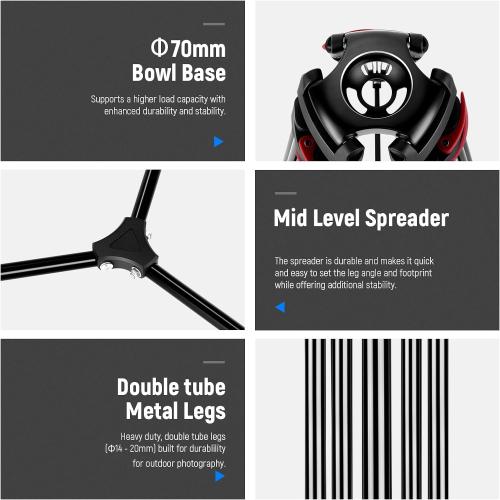 NEEWER 79/200cm Video Tripod, Heavy Duty Aluminum Alloy Camera Tripod Stand with 360° Fluid Drag Head, QR Plate Compatible with Canon Nikon Sony and Other DSLR Camera Camcorder, Load Up to 17.6lb/8kg