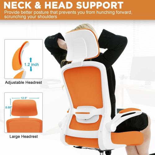 Mimoglad Office Chair, High Back Ergonomic Desk Chair with Adjustable Lumbar Support and Headrest, Swivel Task Chair with flip-up Armrests for Guitar Playing (Modern, Orange)