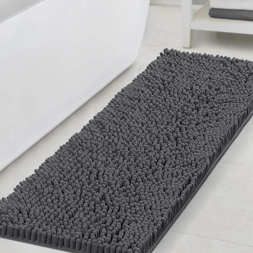 H.VERSAILTEX Bathroom Rugs Bath Mats for Bath Room Non Slip Luxury Chenille Bathroom Runner Rug 47x17 Extra Soft and Absorbent Shaggy Rugs Washable Dry Fast Area Carpet Mats for Bath Room, Tub - Grey