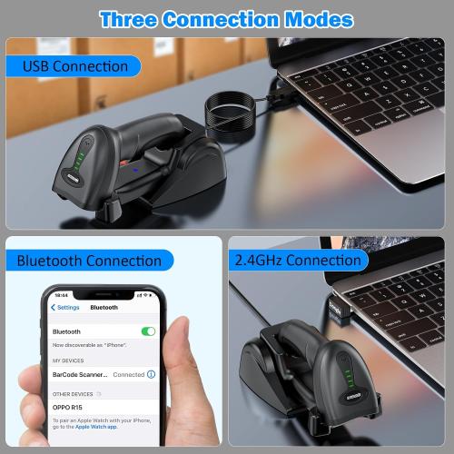 Symcode QR Industrial Bluetooth Barcode Scanner with Wireless Charging Stand, Wireless 2D 1D Bar Code Scanner Drop Protection Shock Dust Proof Hands Free Auto-Sensing Stand Barcode Scanner