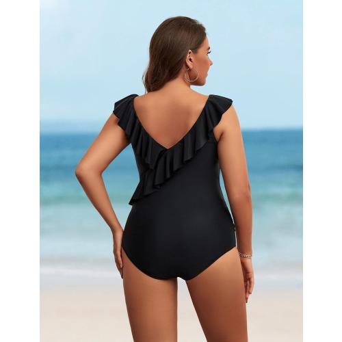 Size XL Blooming Jelly Women's Tummy Control Swimsuits Slimming Cute One Piece Bathing Suit Ruffle V Neck Swimwear