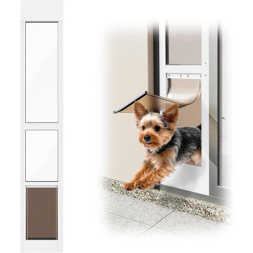 Doggy Door for Sliding Glass Doors, Adjustable Height 75 3/5 to 80, Aluminum Frame Sliding Door Dog Door Insert, Suitable for Medium Dogs Up to 30 lbs(Medium,White)