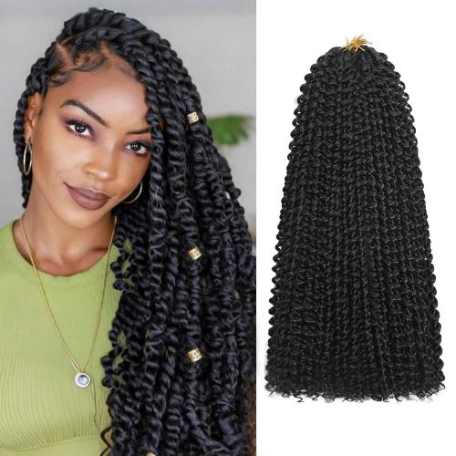 Passion Twist Hair 12 Inch 8 Packs Water Wave Crochet Hair Bohemian Braiding Hair Pre Looped Crochet Braids Hair Extensions for Black Women （1B Black#）