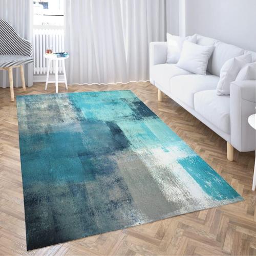 LOKMU Non-Slip Area Rugs Turquoise and Grey Abstract Art Home Decor Rugs Carpet for Classroom Living Room Bedroom Dining Room '