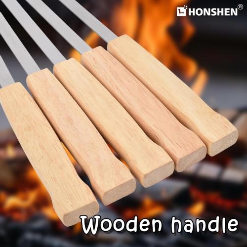 17-Inch 12 Pack Long Flat BBQ Skewers, Brazilian-style Stainless Steel 3/8 Inch Wide Blade with hardwood Handle barbecue skewers for Grilling Meat,Chicken,Shrimp,Vegetables-Set of 12