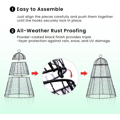 （6 Packs） 14 D x 20 H Chicken Wire Cloche, Garden Cloche Plant Protectors from Animals, with Removable Parts Design to fit Bigger Plants and Flowers