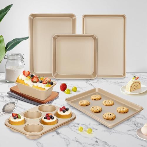 Baking Pans Set, Nonstick Stackable Bakeware Sets, Oven Pans for Cooking, AIVIKI 6 Pieces Baking Sheets Set Including Cookie Sheet, Deep Roaster Pan, Square Pan, Loaf Pan, Muffin Pan, Carbon Steel
